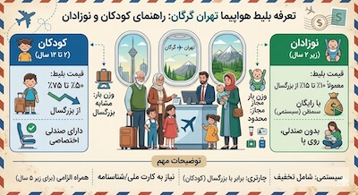 تعرفه بلیط هواپیما تهران گرگان برای کودکان و نوزادان